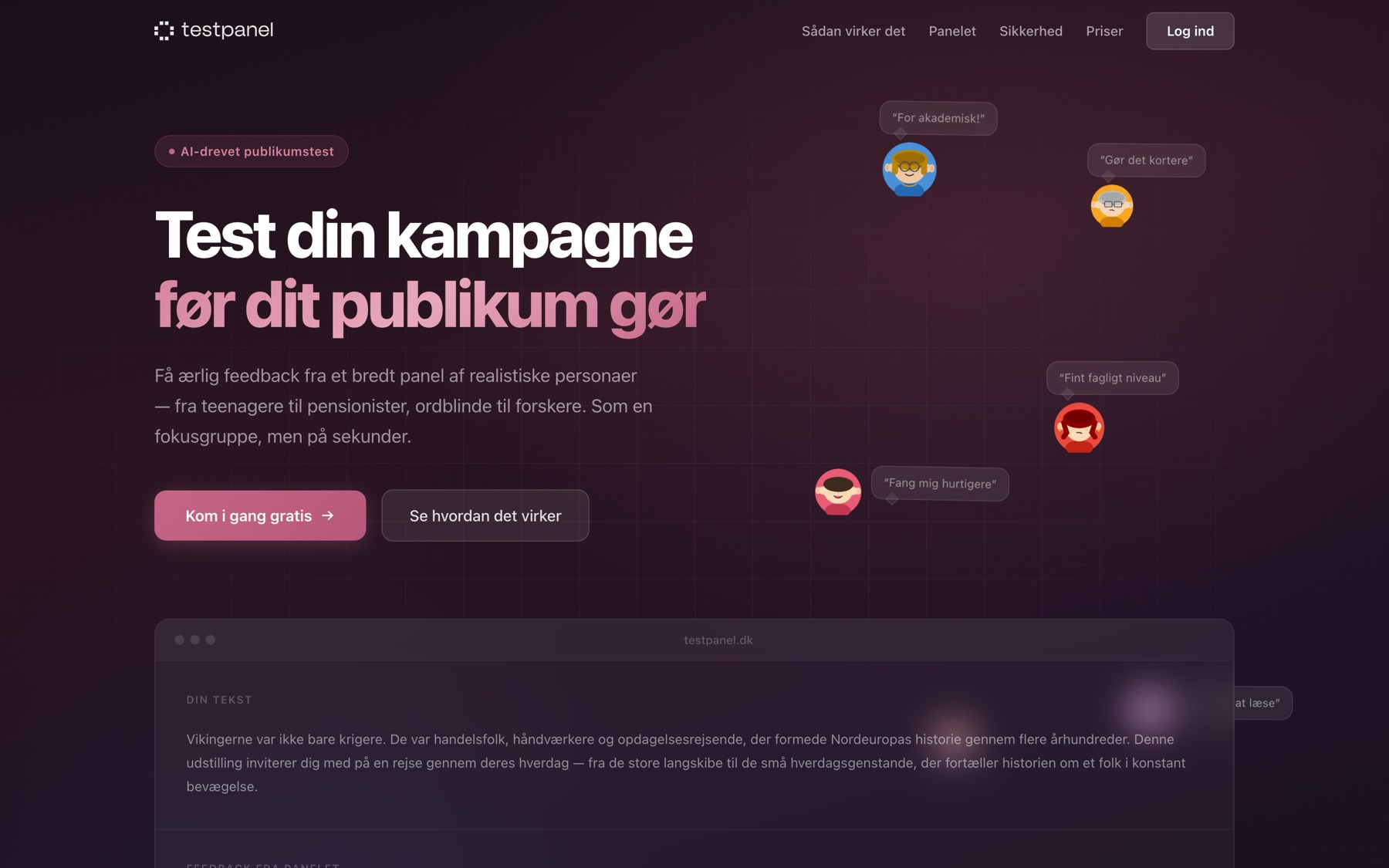 The Testpanel interface
