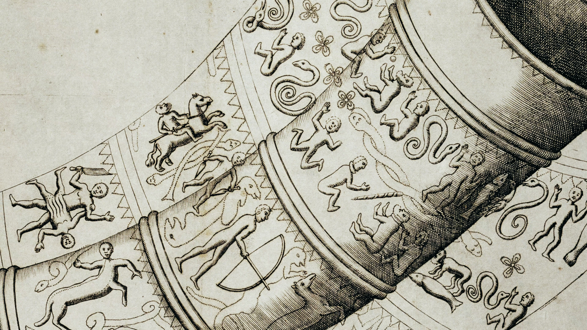 An old engraving of the figures on the horns