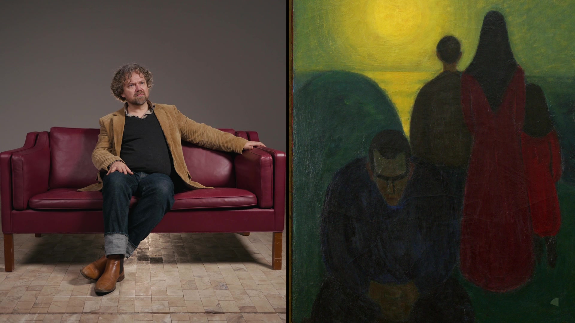A participant next to a painting