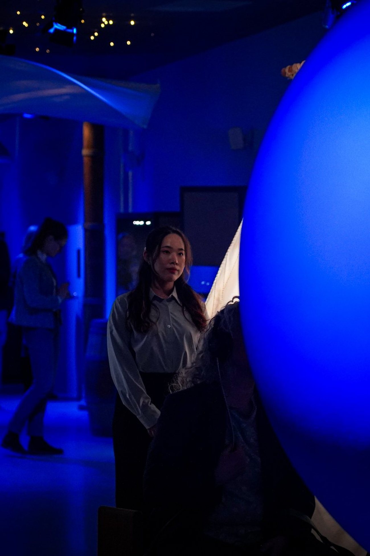 The blue room with the globe projected above